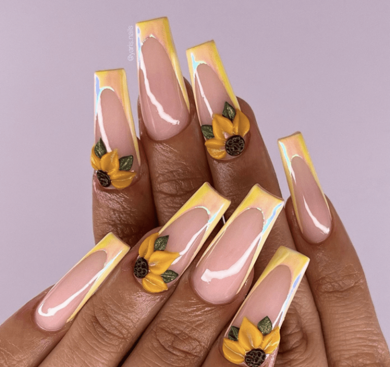 modèles d'ongles jaunes avec des tournesols