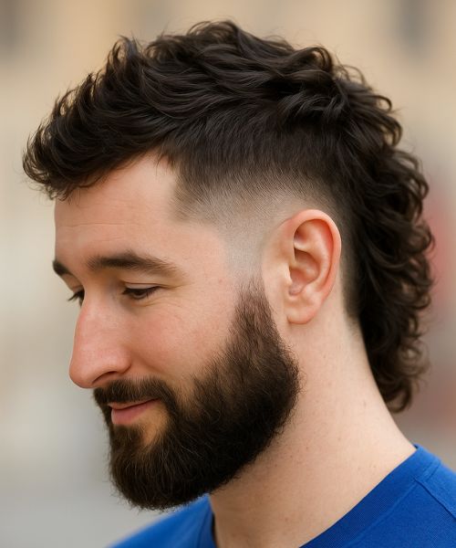 Coupe mulet moderne avec barbe